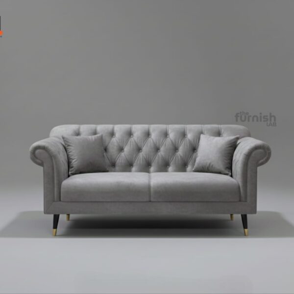 Classic Chesterfield Sofa with Scroll Arms Classic Chesterfield Sofa with Scroll Arms (deep button-tufted back and arms, turned tapered legs)