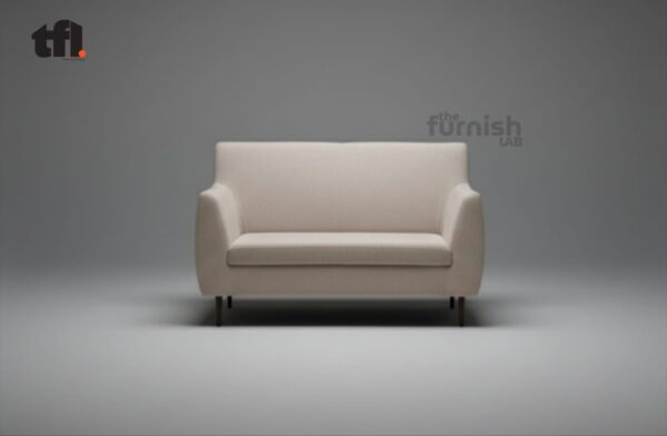 Compact Modern Loveseat (slim profile, soft curved arms, tight back)