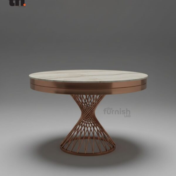 Round Pedestal Dining Table with Sculptural Wire Base Round Pedestal Dining Table with Sculptural Wire Base